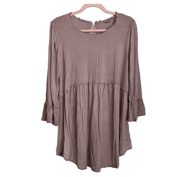 NEW Pol Boho Crochet Trim Back Exposed Zip Tunic Top Large - Picture 1 of 9